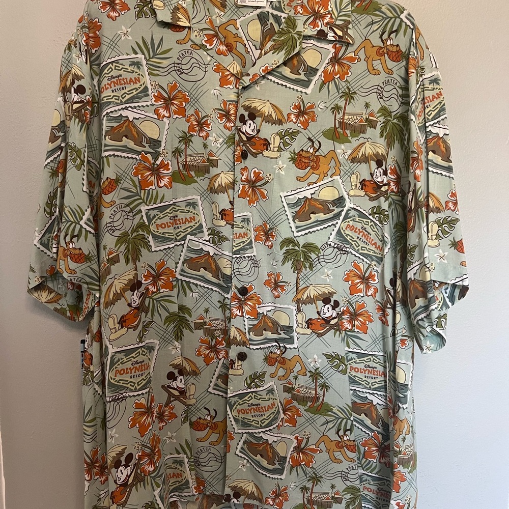 Mickey Mouse Polynesian Print Short-Sleeve Shirt - Sage Green